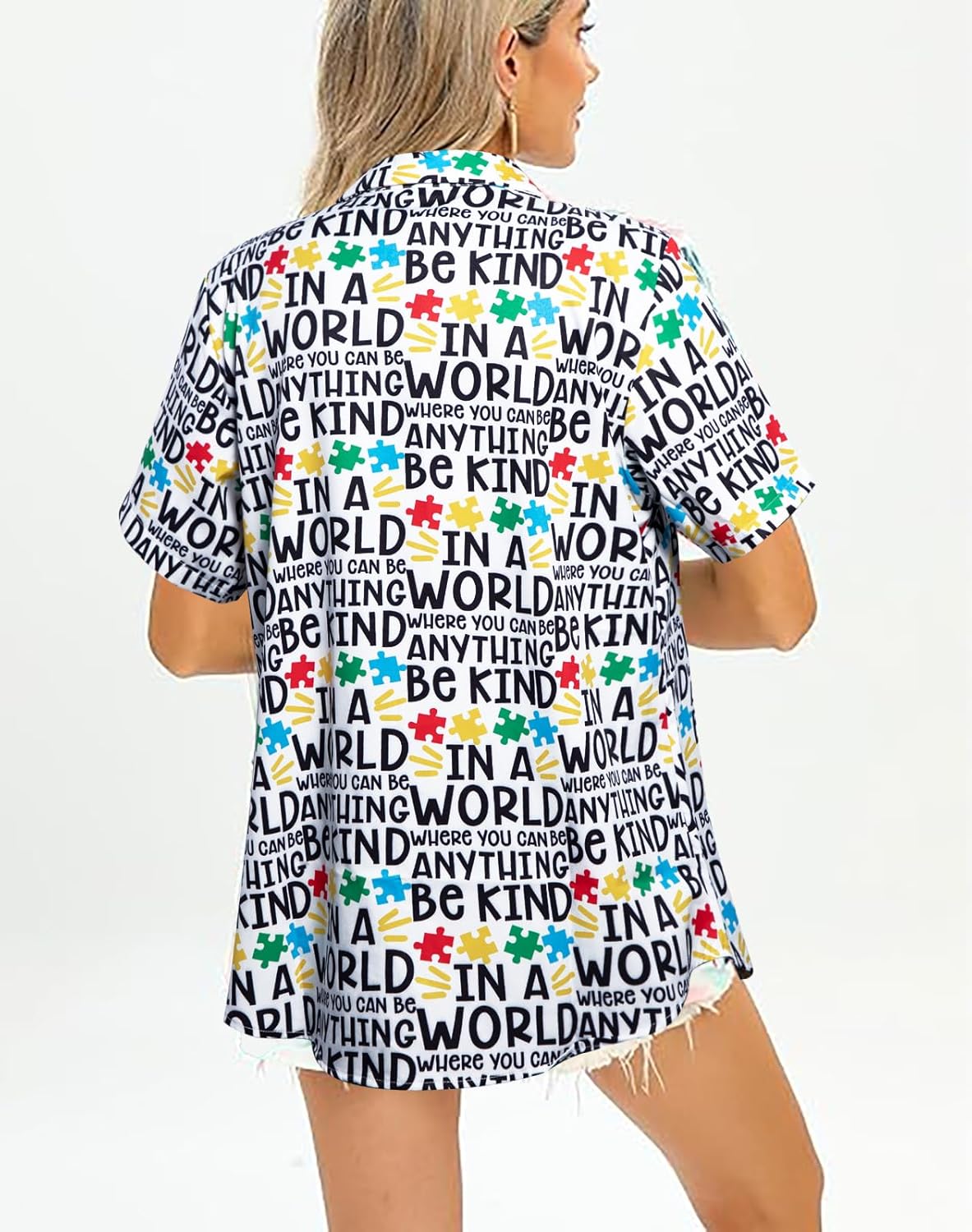 Autism Awareness Shirt Be Kind Women T-Shirt Funny Kindness Blessed Inspirational Graphic Tee Short Sleeve Button Up Top