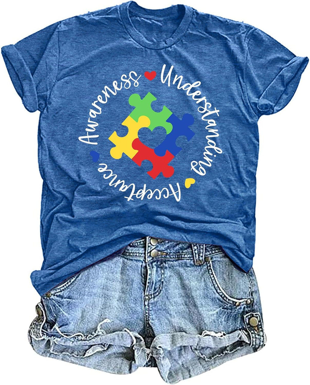 Autism Awareness Shirts Women Autistic Support Tshirt Puzzle Piece Heart Graphic Inspirational Tops
