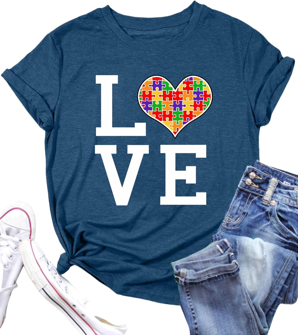 Autism Awareness Shirt Womens Autism Shirts Autistic Support Tshirt Acceptance Inspirational Mom Short Sleeve Tops