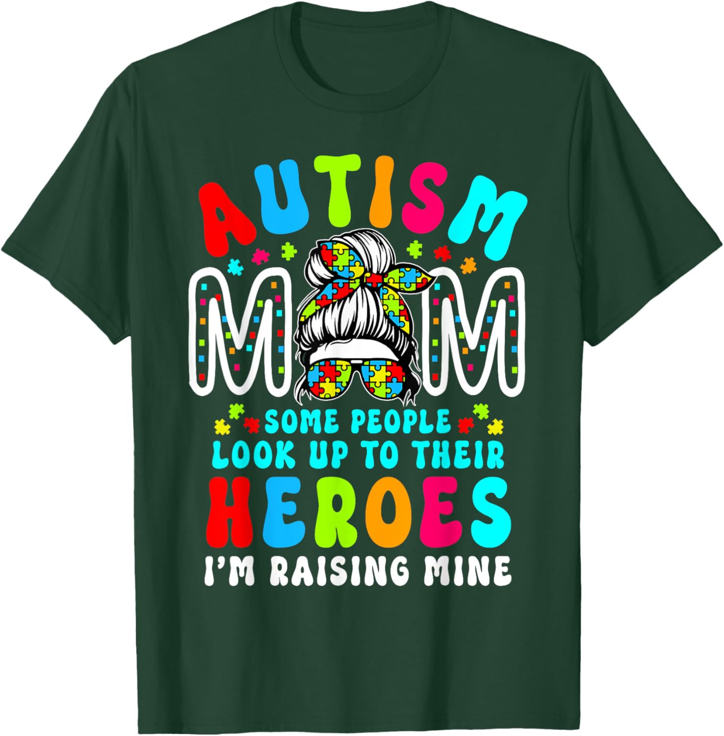 Autism Mom Raising Hero Groovy Messy Bun Autism Awareness
