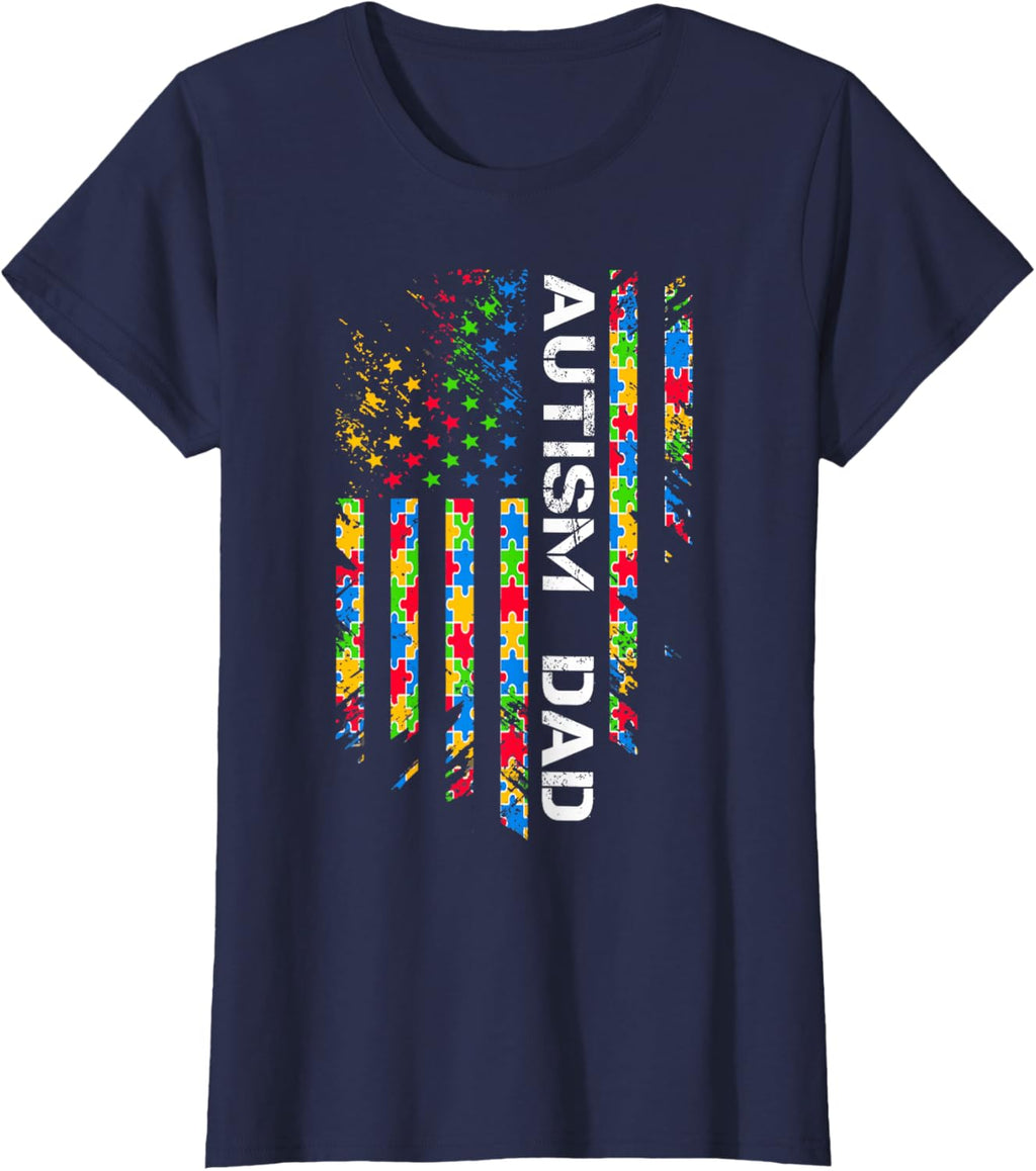 Autism Dad Awareness American Flag USA
