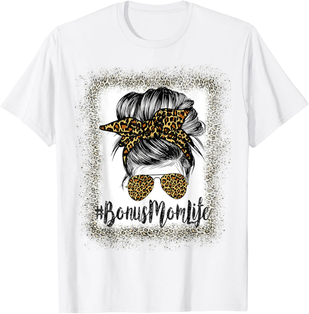Bonus Mom Life Hair Bandana Glasses Leopard Mother's Day T