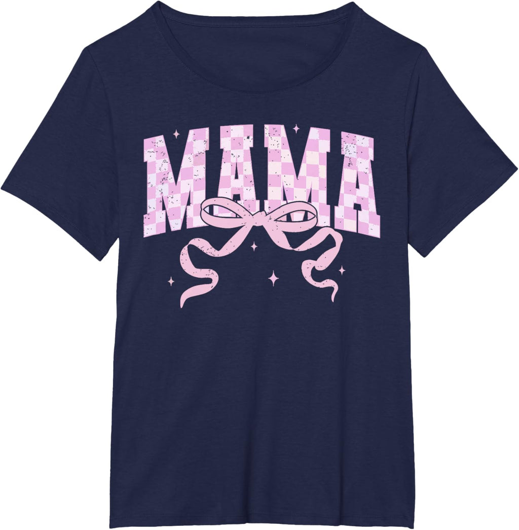 Retro Checkered Mama Coquette Mother's Day Pink Bow