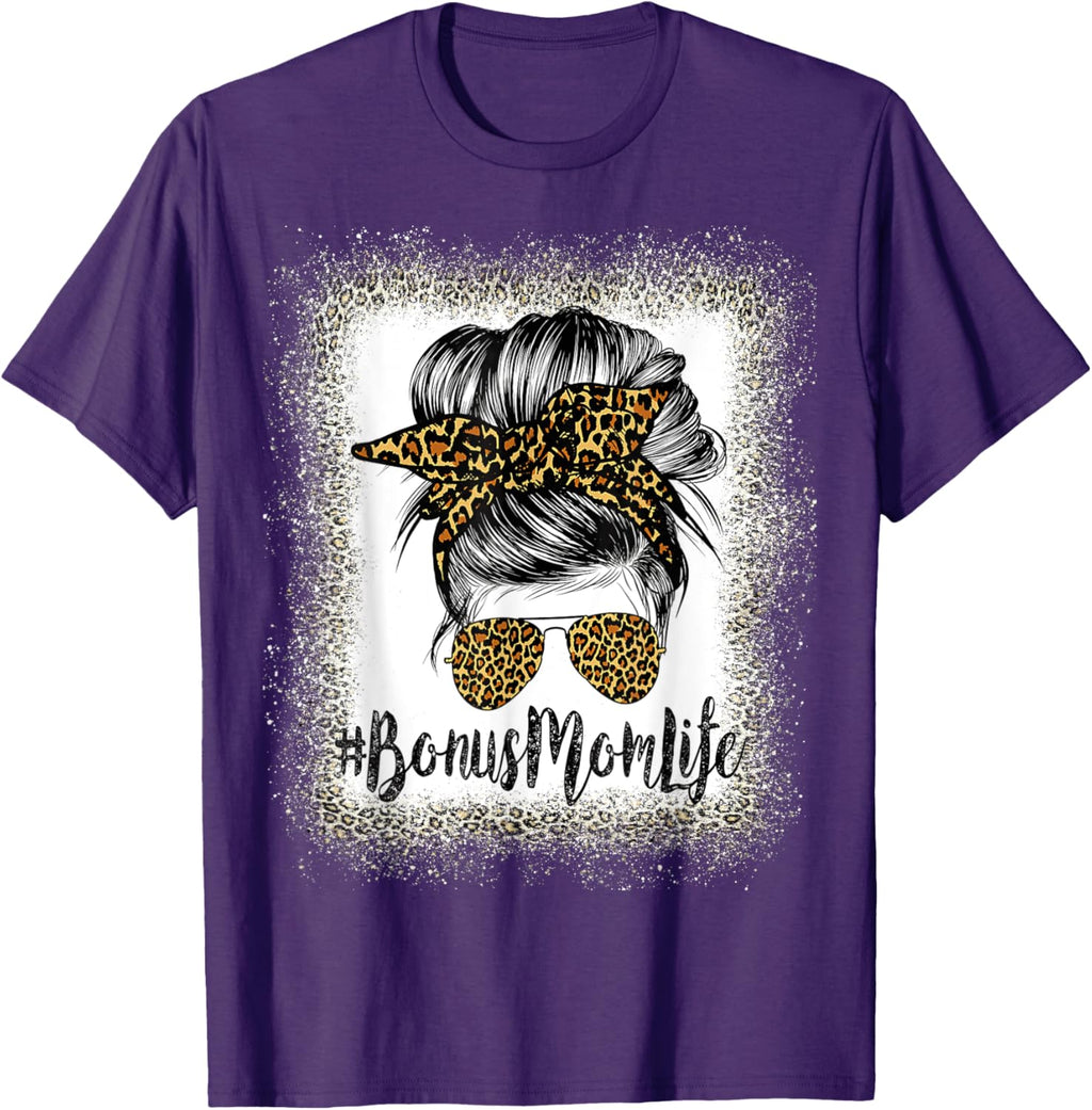 Bonus Mom Life Hair Bandana Glasses Leopard Mother's Day T