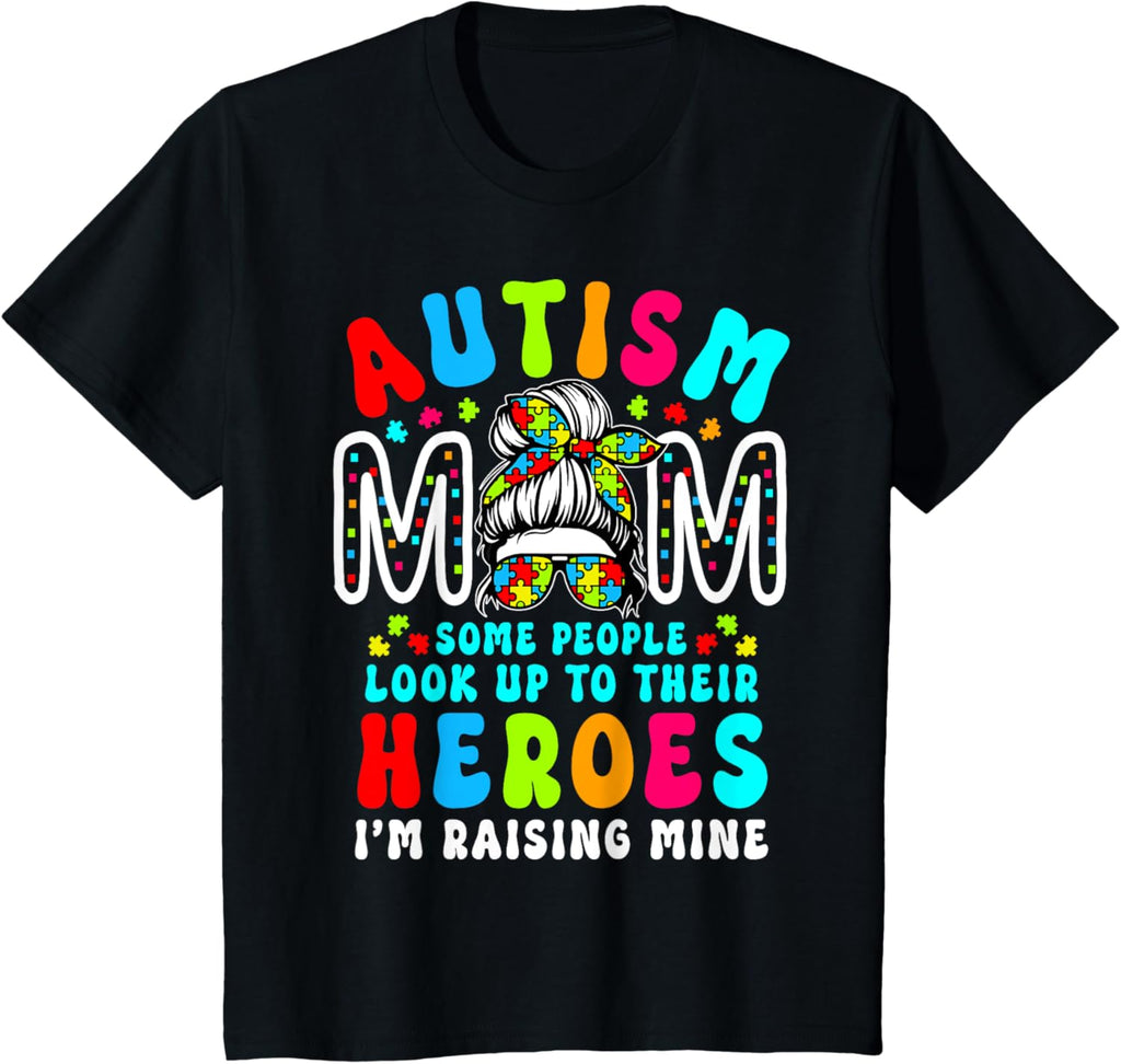 Autism Mom Raising Hero Groovy Messy Bun Autism Awareness