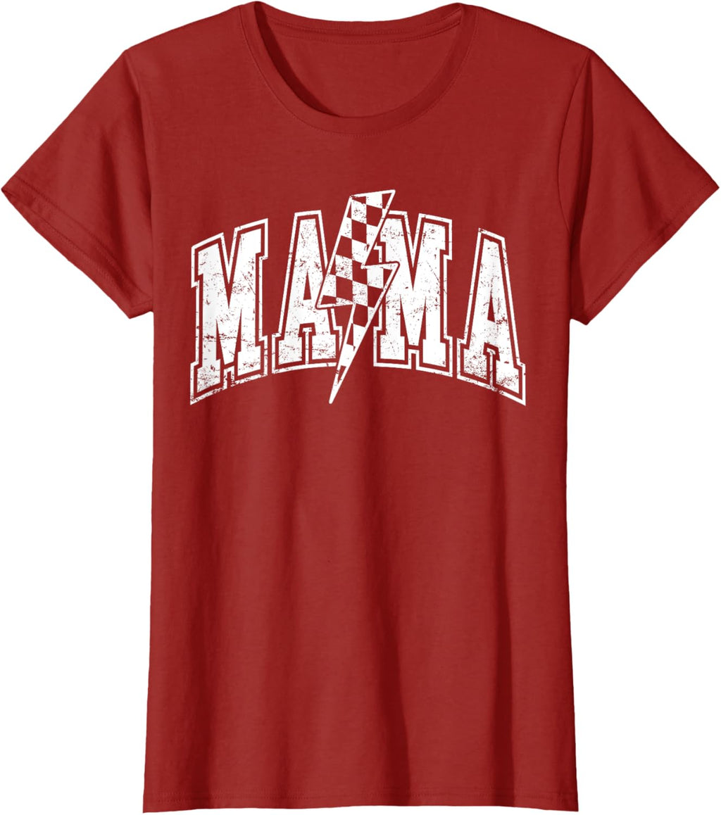 Mama Lightning Bolt Checkered Varsity Mom Women Mother's Day Mother Shirt