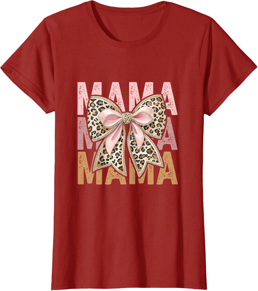 Retro Leopard Mama,Cute Mom Retro Coquette Bow Mother's Day