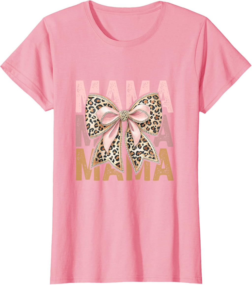Retro Leopard Mama,Cute Mom Retro Coquette Bow Mother's Day