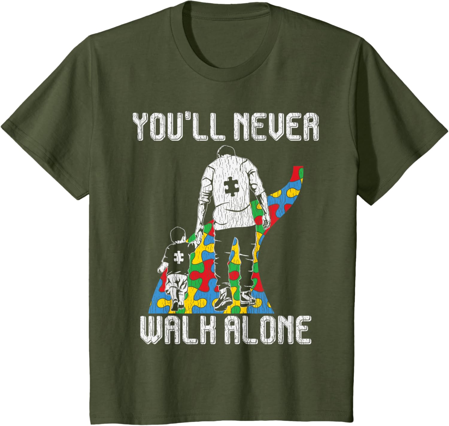 Vintage Father Son Family Autistic Kids Autism Awareness Dad