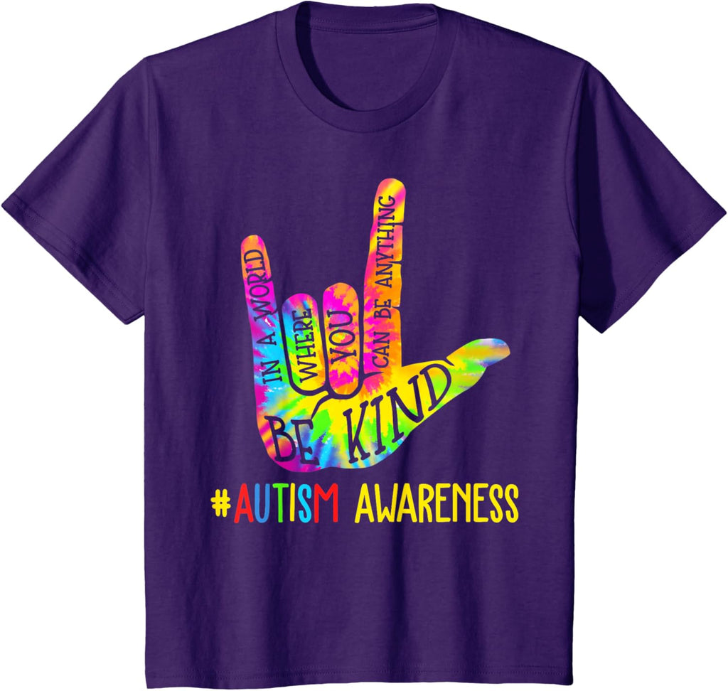 Be Kind ASL Love Sign Language Hand Autism Awareness Tie Dye